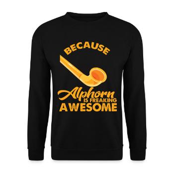 Cooles Alphorn Musikinstrument in Schweiz Alpen So - Unisex Pullover - Schwarz - Vorne - Alina (178cm) & Michal (187cm)
