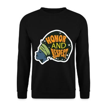Schwarze Frau Ehre und Respekt Schwarzer Geschicht - Unisex Pullover - Schwarz - Vorne - Alina (178cm) & Michal (187cm)