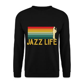 Jazz Life Musiker Saxophon Musik Orchester - Unisex Pullover - Schwarz - Vorne - Alina (178cm) & Michal (187cm)