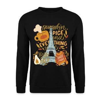 Paris Hello Autumn Pumpkins sur la Tour Eiffel Automne - Sweat-shirt Unisexe - noir - Devant - Alina (178cm) & Michal (187cm)