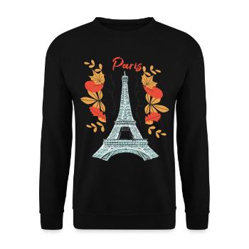 Paris mit Herbstblättern Eiffelturm im Herbst Fran - Unisex Pullover - Schwarz - Vorne - Alina (178cm) & Michal (187cm)