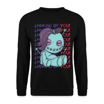 Gruseliger Voodoo Ich denke an dich! Gruseliges Ha - Unisex Pullover - Schwarz - Vorne - Alina (178cm) & Michal (187cm)