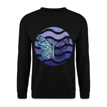Schmetterling Retro für Frühling Schmetterlinge im - Unisex Pullover - Schwarz - Vorne - Alina (178cm) & Michal (187cm)