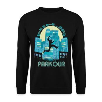 City Ninja Parkour Jumping Building Freestyle Run - Unisex Sweatshirt - black - Front - Alina (178cm) & Michal (187cm)