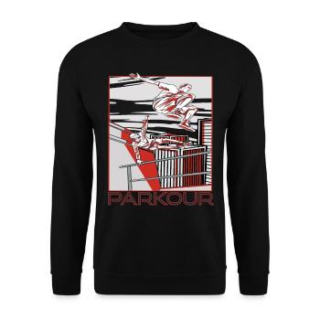 Parkour Warnung Über alles springen Laufen Springe - Unisex Pullover - Schwarz - Vorne - Alina (178cm) & Michal (187cm)