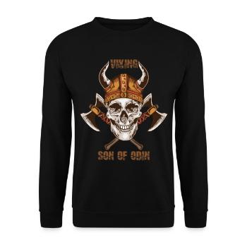 Wikinger Schädel Axt Walhalla Warriors Mythologie - Unisex Pullover - Schwarz - Vorne - Alina (178cm) & Michal (187cm)
