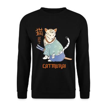 Katze Samurai Catmurai Japanischer Krieger Lustige - Unisex Pullover - Schwarz - Vorne - Alina (178cm) & Michal (187cm)