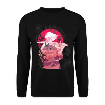 Samurai Mädchen Samugirl Japanische Blumen Krieger - Unisex Pullover - Schwarz - Vorne - Alina (178cm) & Michal (187cm)