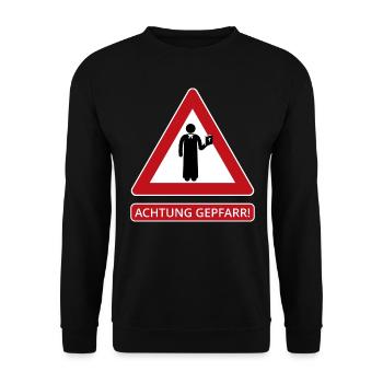 Achtung Gepfarr für Pfarrer, Priester, Pastoren - Unisex Pullover - Schwarz - Vorne - Alina (178cm) & Michal (187cm)