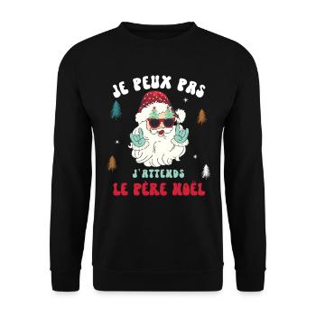 Humour Noel Je Peux Pas J'attends Le Pere Noel - Sweat-shirt Unisexe - noir - Devant - Alina (178cm) & Michal (187cm)