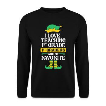 1st Grade Teacher Elf Christmas School Party I - Unisex Sweatshirt - black - Front - Alina (178cm) & Michal (187cm)