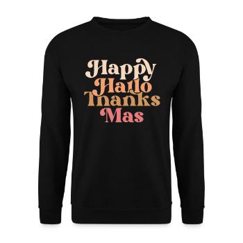 Happy Hallothanksmas Halloween Thanksgiving - Unisex Pullover - Schwarz - Vorne - Alina (178cm) & Michal (187cm)