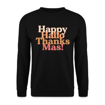 Happy HalloThanksMas Retro Halloween Thanksgiving - Unisex Pullover - Schwarz - Vorne - Alina (178cm) & Michal (187cm)