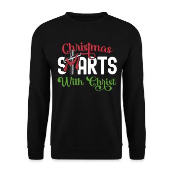 Christmas Starts With Christ Christian Cross Jesus - Unisex Sweatshirt - black - Front - Alina (178cm) & Michal (187cm)
