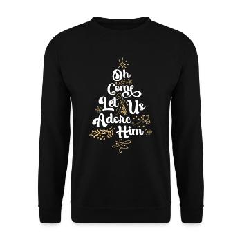 Oh komm, lass uns Ihn anbeten Religiöser Jesus - Unisex Pullover - Schwarz - Vorne - Alina (178cm) & Michal (187cm)
