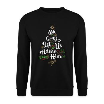 Oh komm, lass uns ihn anbeten Jesus Familie Christian - Unisex Pullover - Schwarz - Vorne - Alina (178cm) & Michal (187cm)