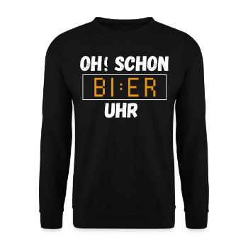 Oh schon Bier Uhr. Lustiger Spruch Party Geschenk - Unisex Pullover - Schwarz - Vorne - Alina (178cm) & Michal (187cm)