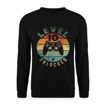 Level 10 Unlocked Funny Video Gamer 10th Birthday - Unisex Sweatshirt - black - Front - Alina (178cm) & Michal (187cm)