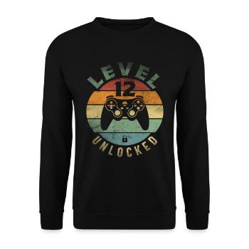 Level 12 Unlocked Funny Video Gamer 12th Birthday - Unisex Sweatshirt - black - Front - Alina (178cm) & Michal (187cm)