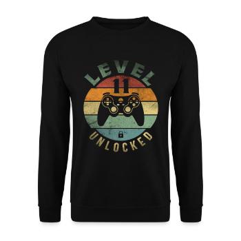 Level 11 Unlocked Funny Video Gamer 11th Birthday - Unisex Sweatshirt - black - Front - Alina (178cm) & Michal (187cm)