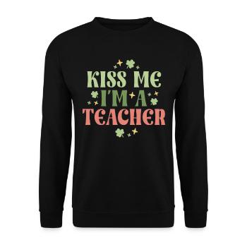 Retro Kiss Me I'm A Teacher St. Patricks Day School - Unisex Pullover - Schwarz - Vorne - Alina (178cm) & Michal (187cm)