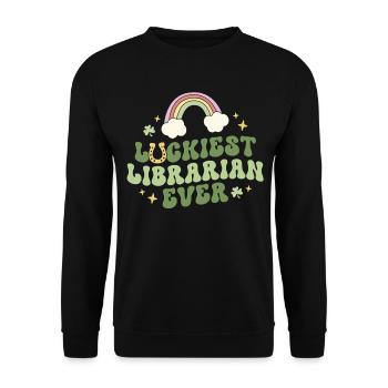 Glücklichster Bibliothekar aller Zeiten liest Retro St. Patricks - Unisex Pullover - Schwarz - Vorne - Alina (178cm) & Michal (187cm)