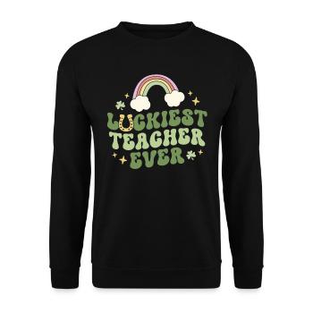 Luckiest Teacher Ever Retro Teacher St Patricks - Unisex Sweatshirt - black - Front - Alina (178cm) & Michal (187cm)
