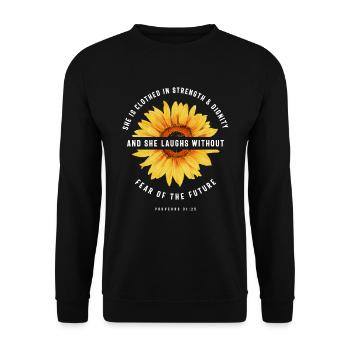 Bible Verse Scripture Religious Proverbs 31:25 - Unisex Sweatshirt - black - Front - Alina (178cm) & Michal (187cm)
