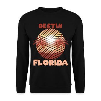 Retro Destin Florida Palmen Surfen im Ozean - Unisex Pullover - Schwarz - Vorne - Alina (178cm) & Michal (187cm)