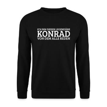 Konrad Lustiger Spruch Geburtstag Vorname - Unisex Pullover - Schwarz - Vorne - Alina (178cm) & Michal (187cm)