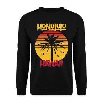 Hawaii Honolulu Palm Ocean Surfing - Unisex Sweatshirt - black - Front - Alina (178cm) & Michal (187cm)