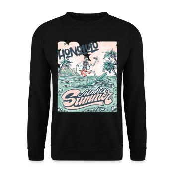 Honolulu Surfing Hawaii Holiday Palm Beach Ocean - Unisex Sweatshirt - black - Front - Alina (178cm) & Michal (187cm)