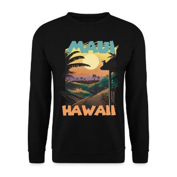 Retro Maui Hawaii Palmen Surfen im Ozean - Unisex Pullover - Schwarz - Vorne - Alina (178cm) & Michal (187cm)
