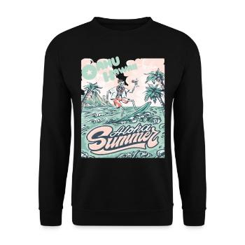 Oahu Hawaii Palm Trees Retro Ocean Surfing - Unisex Sweatshirt - black - Front - Alina (178cm) & Michal (187cm)
