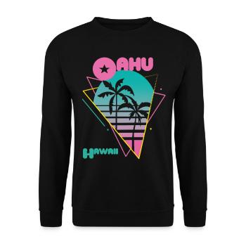 Retro Oahu Hawaii Palm Trees Surfing in the Ocean - Unisex Sweatshirt - black - Front - Alina (178cm) & Michal (187cm)