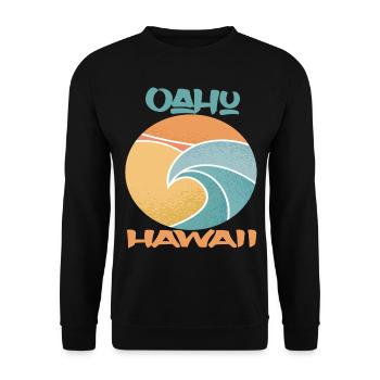 Oahu Vacation Hawaii Palm Trees Beach Ocean Surfing - Unisex Sweatshirt - black - Front - Alina (178cm) & Michal (187cm)