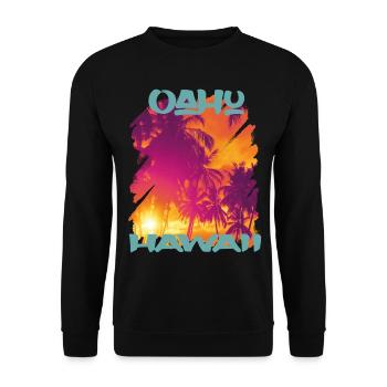 Retro Oahu Vacation Hawaii Palm Trees Beach Ocean - Unisex Sweatshirt - black - Front - Alina (178cm) & Michal (187cm)