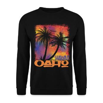 Familienurlaub Hawaii Oahu Palm Tree Beach Ocean - Unisex Pullover - Schwarz - Vorne - Alina (178cm) & Michal (187cm)