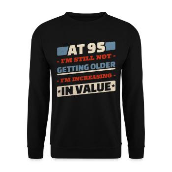 95-Jähriger wird nicht älter Zitate 95. Geburtstag - Unisex Pullover - Schwarz - Vorne - Alina (178cm) & Michal (187cm)