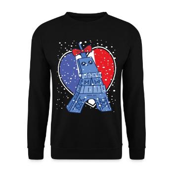 Tour Eiffel Neige Kawaii Amour Paris Français - Sweat-shirt Unisexe - noir - Devant - Alina (178cm) & Michal (187cm)