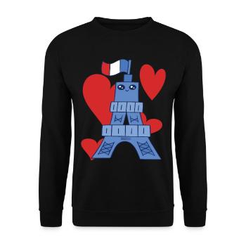 Cute Eiffel Tower Paris Kawaii Parisian souvenir - Unisex Sweatshirt - black - Front - Alina (178cm) & Michal (187cm)