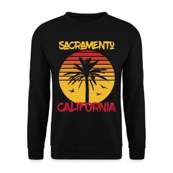 Kalifornien Sacramento Palmen Ocean Surfing - Unisex Pullover - Schwarz - Vorne - Alina (178cm) & Michal (187cm)