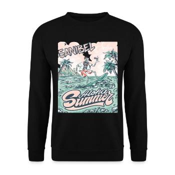 Sanibel Florida Palmen-Strand-Ozean-Surfen - Unisex Pullover - Schwarz - Vorne - Alina (178cm) & Michal (187cm)