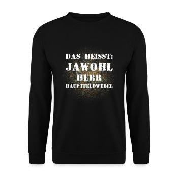 Das heißt Jawohl Herr Hauptfeldwebel Bundeswehr - Unisex Pullover - Schwarz - Vorne - Alina (178cm) & Michal (187cm)