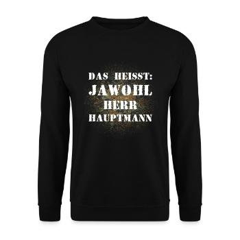 Das heißt Jawohl Herr Hauptmann Bundeswehr - Unisex Pullover - Schwarz - Vorne - Alina (178cm) & Michal (187cm)