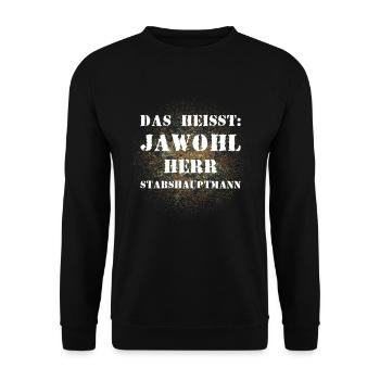 Das heißt Jawohl Herr Stabshauptmann Bundeswehr - Unisex Pullover - Schwarz - Vorne - Alina (178cm) & Michal (187cm)
