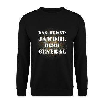 Das heißt Jawohl Herr General Bundeswehr Soldat - Unisex Pullover - Schwarz - Vorne - Alina (178cm) & Michal (187cm)