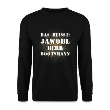 Das heißt Jawohl Herr Bootsmann Bundeswehr Soldat - Unisex Pullover - Schwarz - Vorne - Alina (178cm) & Michal (187cm)