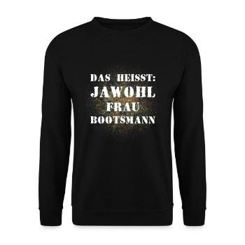 Das heißt Jawohl Frau Bootsmann Bundeswehr Soldat - Unisex Pullover - Schwarz - Vorne - Alina (178cm) & Michal (187cm)