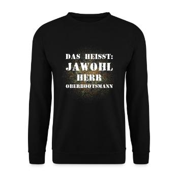 Das heißt Jawohl Herr Oberbootsmann Bundeswehr - Unisex Pullover - Schwarz - Vorne - Alina (178cm) & Michal (187cm)